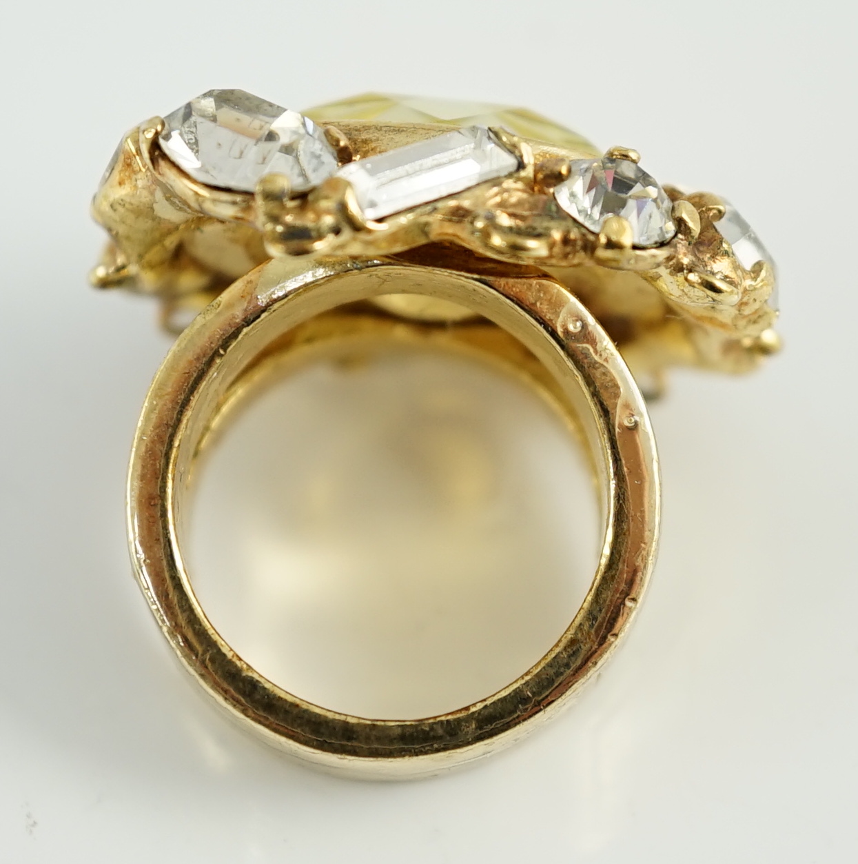 A lady's Versace yellow and clear crystal gold plated ring Size N